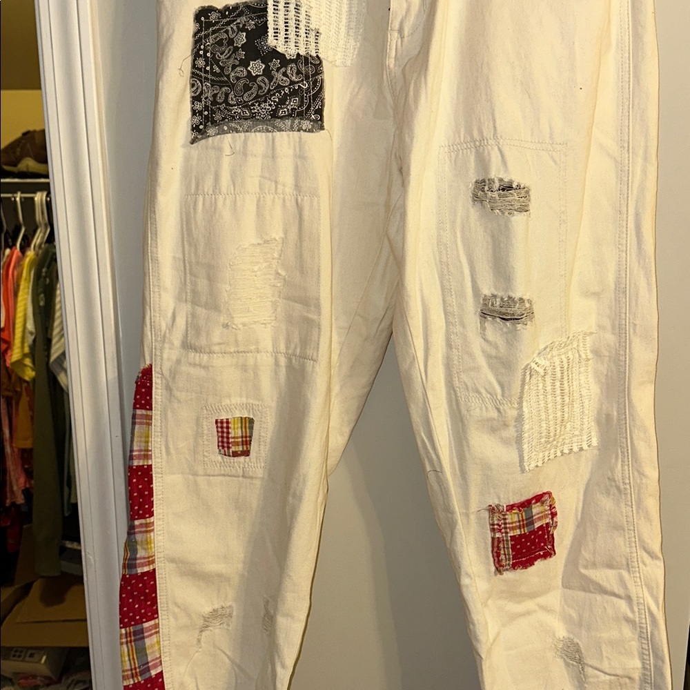 Pol Size Medium Patchwork Cream Pants - image 2